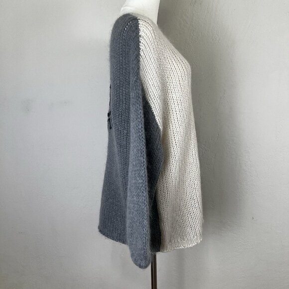 Me369 Brooklyn Natural Sweater Embroidered "Good Vibes" Wool Mohair Size XS/S - Picture 6 of 11